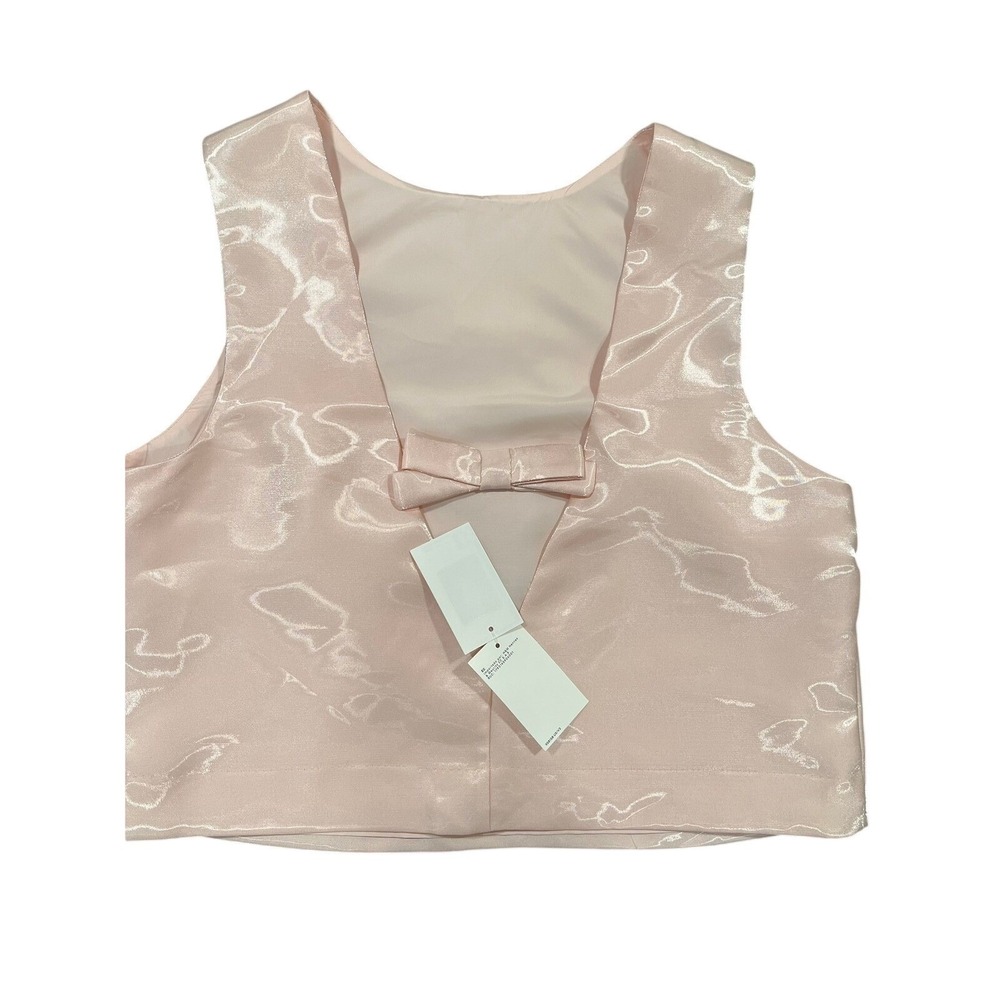 H&M Pink Satin Bow Back Crop Top Sleeveless V-Back Lined Blouse Large NWT